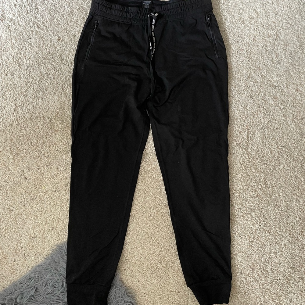 PINK black joggers with tie waist and tapered bottoms